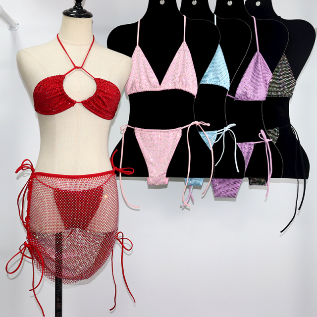 Diamante Mesh Short Skirt with Adjustable Side Strap Wholesale