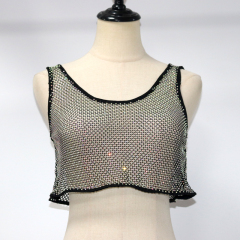 Luxury Black Crystal Net Vest Crop Top Exporter