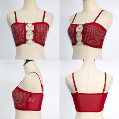 Red Heart Shaped Crystal Mesh Camisole Crop Top Manufacturer