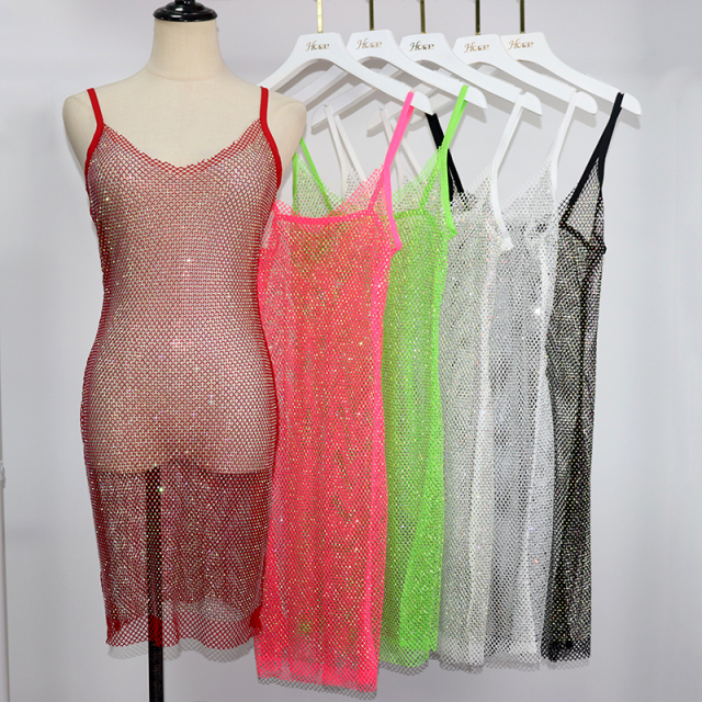 Crystal Mesh Backless Spaghetti Strap Mini Dress Custom