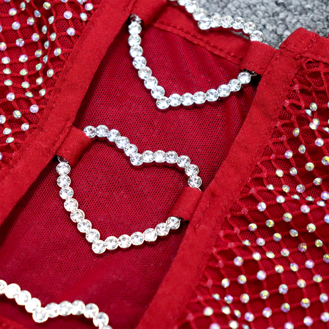 Red Heart Shaped Crystal Mesh Camisole Crop Top Manufacturer