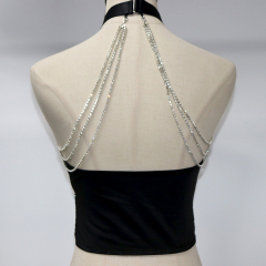 Black Backless Crystal Chain Sheer Mesh Crop Top Supplier