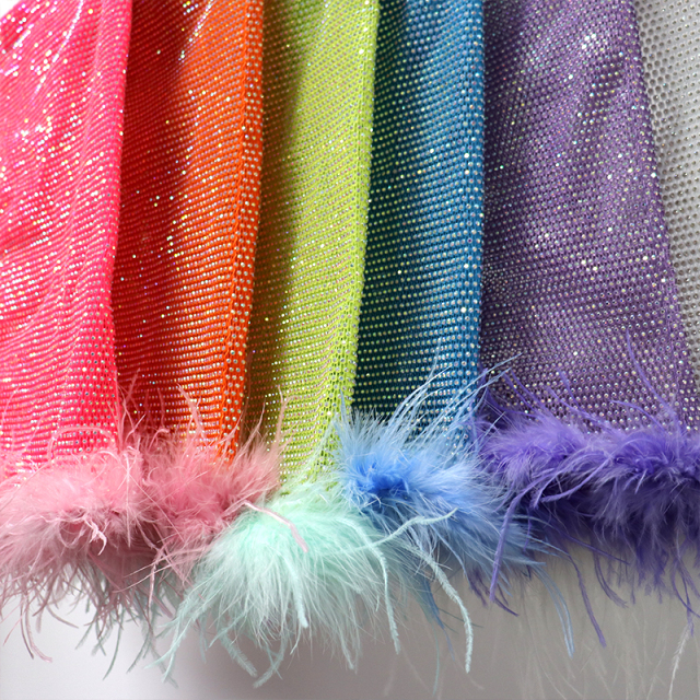 Feather Trim Plastic Rhinestone Mesh Short Pencil Skirt Wholesale
