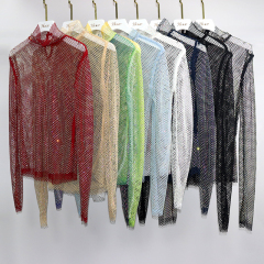 Turtleneck Long Sleeve Diamond Mesh Shirt Top Factory