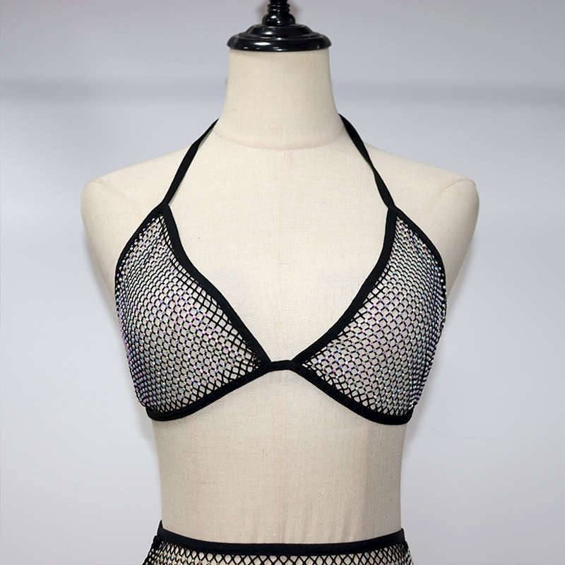 Blink Halter Lace Up Rhinestone Net Bralette Top Custom