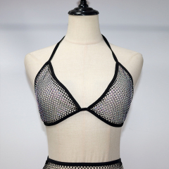 Blink Halter Lace Up Rhinestone Net Bralette Top Custom