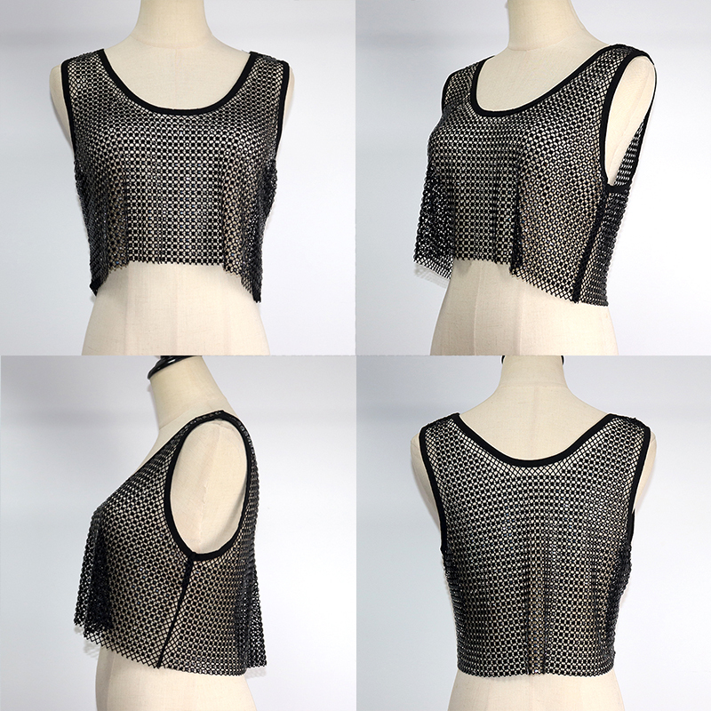 Square Shaped Diamante Mesh Crop Tank Top Wholesale