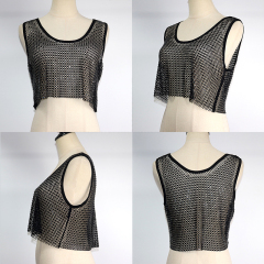 Square Shaped Diamante Mesh Crop Tank Top Wholesale