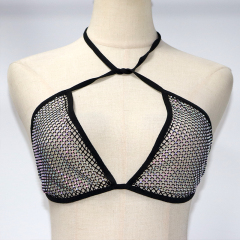 Blink Halter Lace Up Rhinestone Net Bralette Top Custom