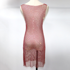 Red Rhinestone Net Mini Tank Dress Supplier