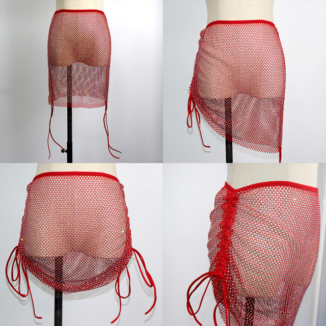 Diamante Mesh Short Skirt with Adjustable Side Strap Wholesale