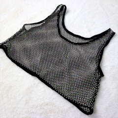Luxury Black Crystal Net Vest Crop Top Exporter