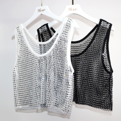 Square Shaped Diamante Mesh Crop Tank Top Wholesale