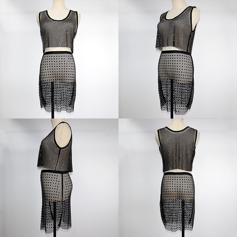 Square Glass Crystal Mesh Sheer Mini Skirt Manufacturer