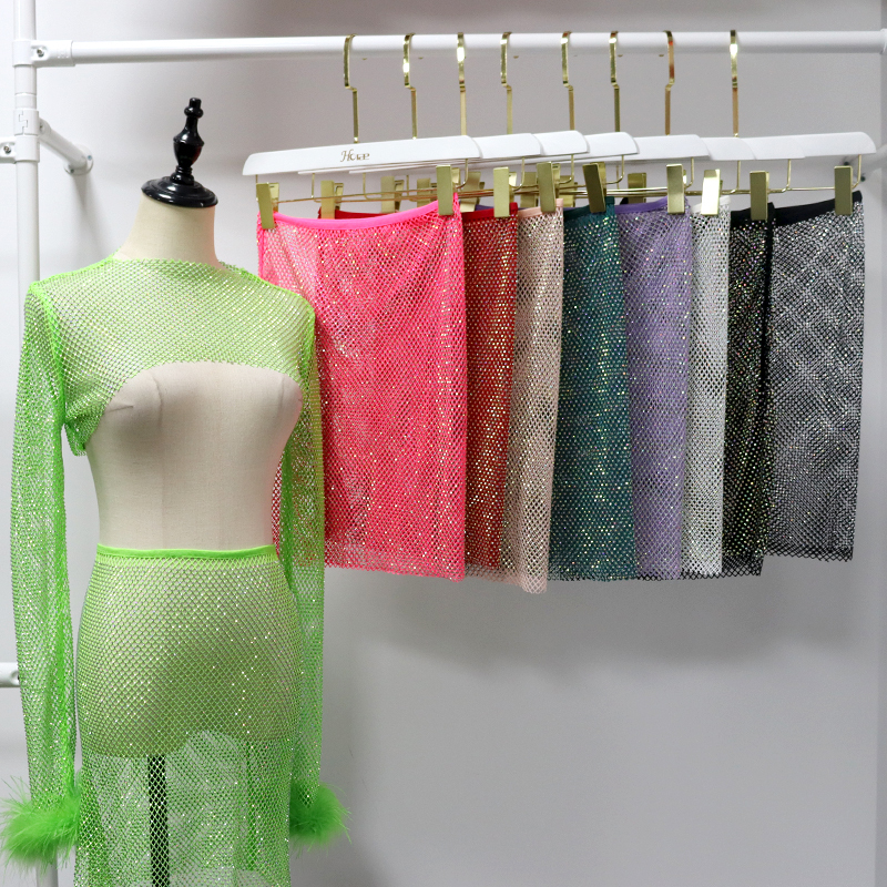 Shiny Diamante Mesh Pencil Mini Skirt Supplier