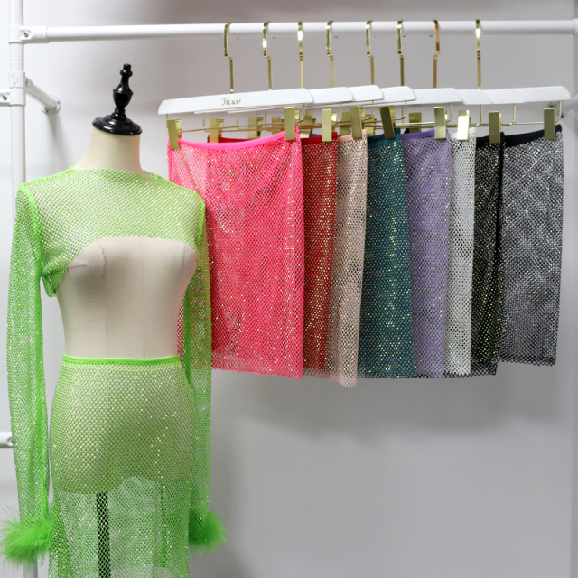 Shiny Diamante Mesh Pencil Mini Skirt Supplier