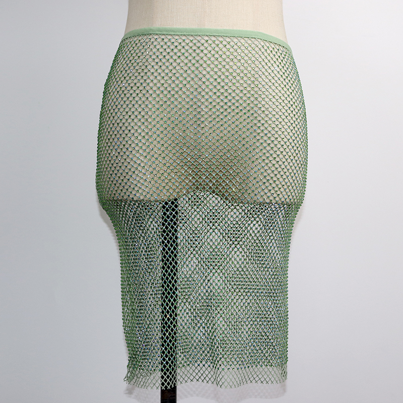 Light Green Rhinestone Mesh Skirt Sets Factory