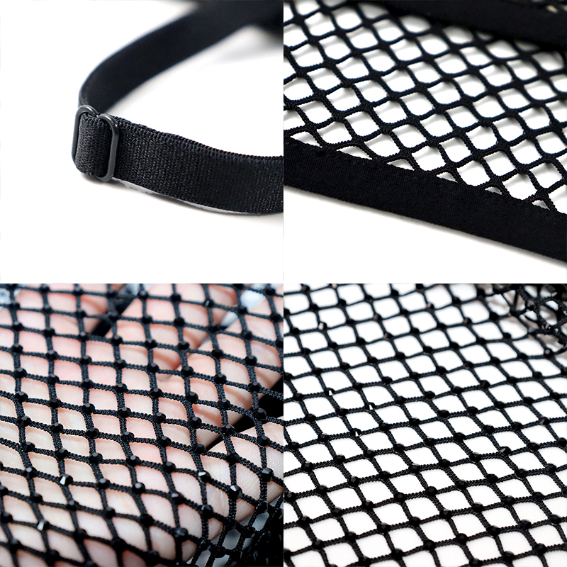 Sheer Black Rhinestone Mesh Crop Tank Top Supplier