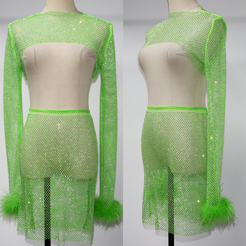 Shiny Diamante Mesh Pencil Mini Skirt Supplier