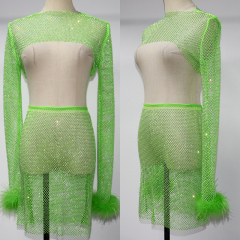 Shiny Diamante Mesh Pencil Mini Skirt Supplier