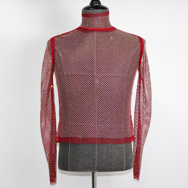 Turtleneck Long Sleeve Diamond Mesh Shirt Top Factory