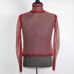 Turtleneck Long Sleeve Diamond Mesh Shirt Top Factory