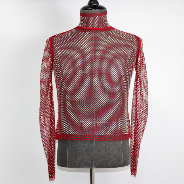 Turtleneck Long Sleeve Diamond Mesh Shirt Top Factory