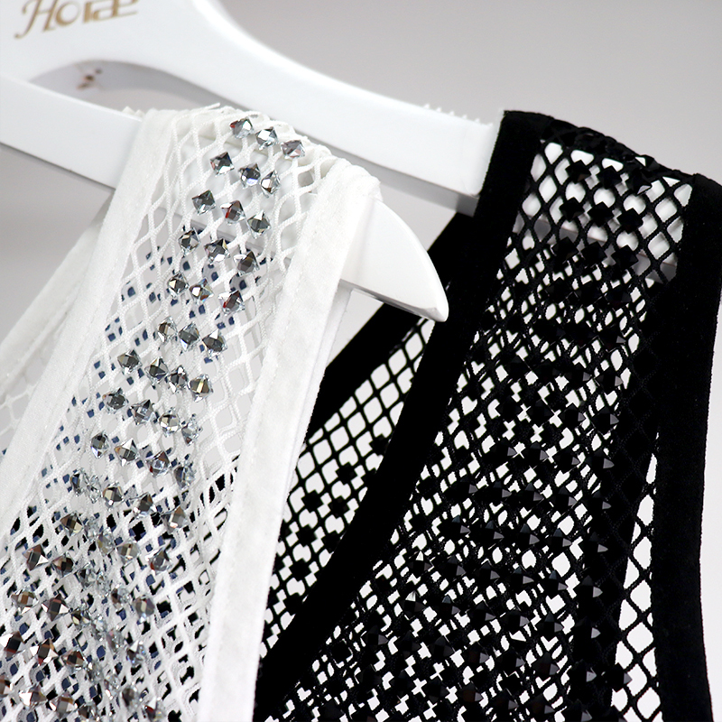 Square Shaped Diamante Mesh Crop Tank Top Wholesale