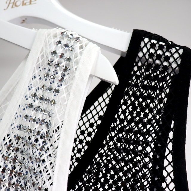 Square Shaped Diamante Mesh Crop Tank Top Wholesale
