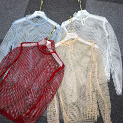 Turtleneck Long Sleeve Diamond Mesh Shirt Top Factory
