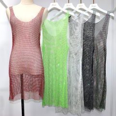 Red Rhinestone Net Mini Tank Dress Supplier