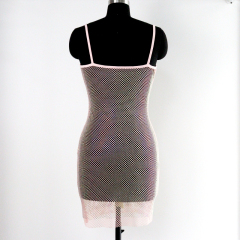 Bling Pink Crystal Mesh Spaghetti Strap Short Dress Exporter