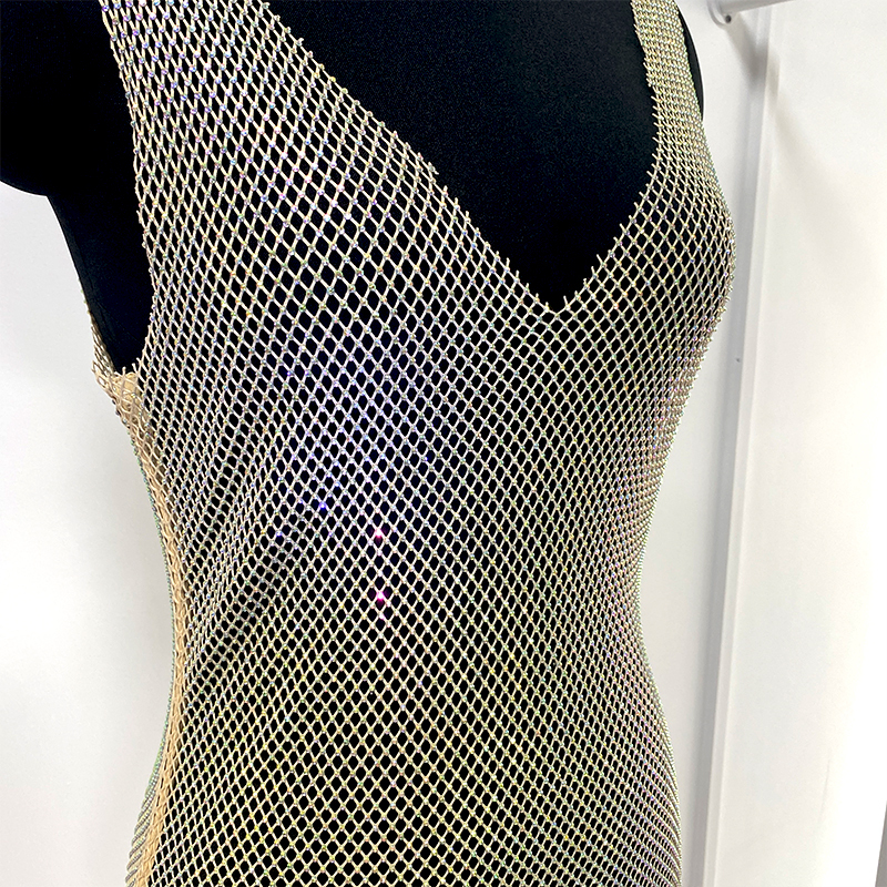 Beauty Back White Rhinestone Mesh Short Tank Dress Wholesale