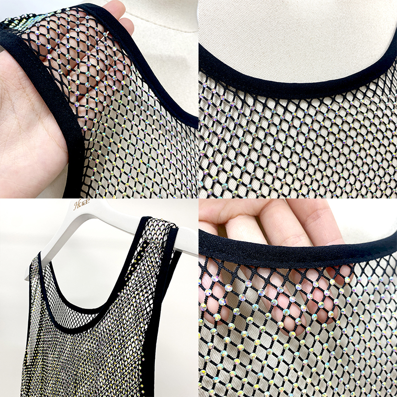 Loose Black Diamond Net Short Tank Dress Supplier