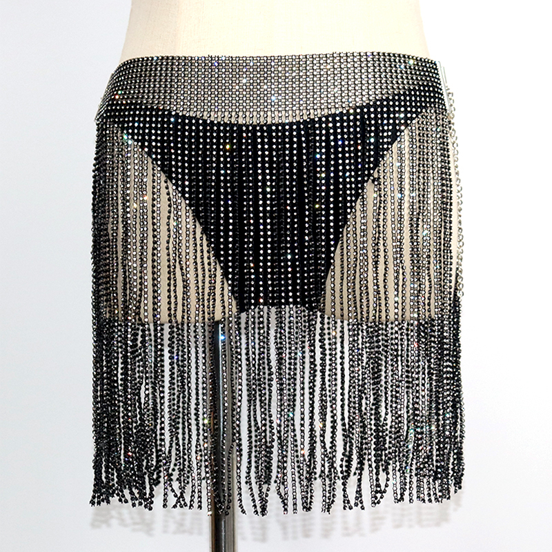 Tassel Design Black Plastic Crystal Mesh Short Skirt Custom