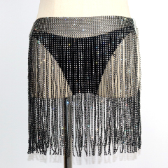 Tassel Design Black Plastic Crystal Mesh Short Skirt Custom