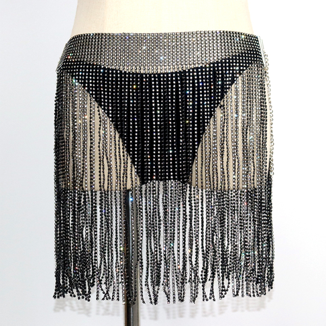 Tassel Design Black Plastic Crystal Mesh Short Skirt Custom