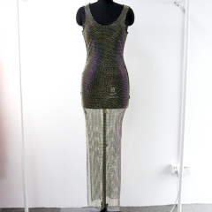 Diamond Mesh Side Split Maxi Tank Dress Custom