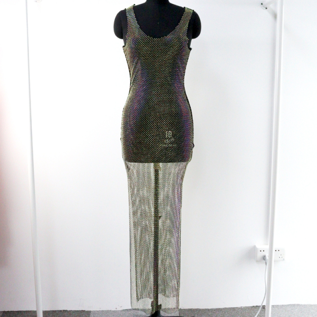 Diamond Mesh Side Split Maxi Tank Dress Custom