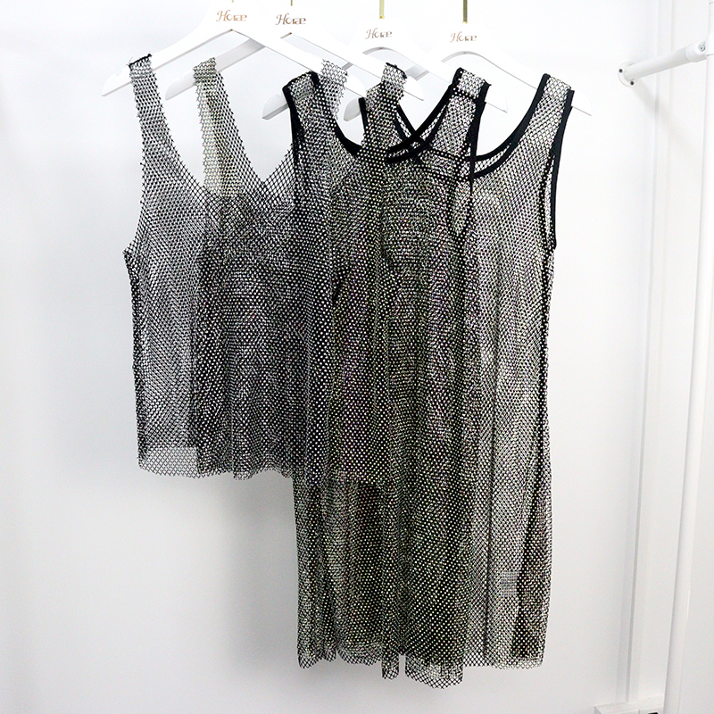 Loose Black Diamond Net Short Tank Dress Supplier