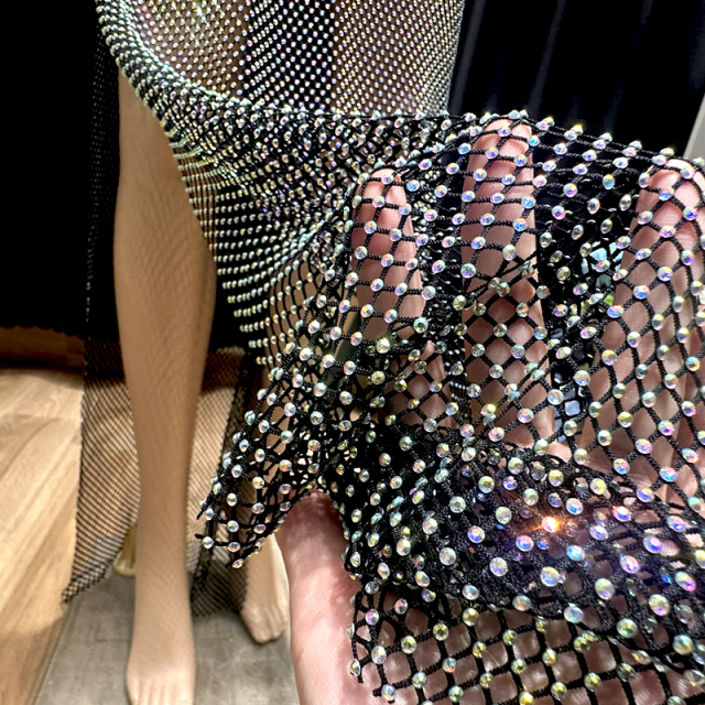 Diamond Mesh Side Split Maxi Tank Dress Custom