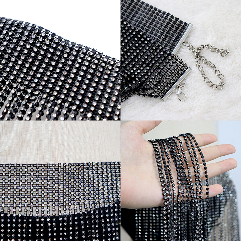 Tassel Design Black Plastic Crystal Mesh Short Skirt Custom