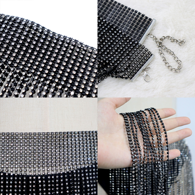 Tassel Design Black Plastic Crystal Mesh Short Skirt Custom