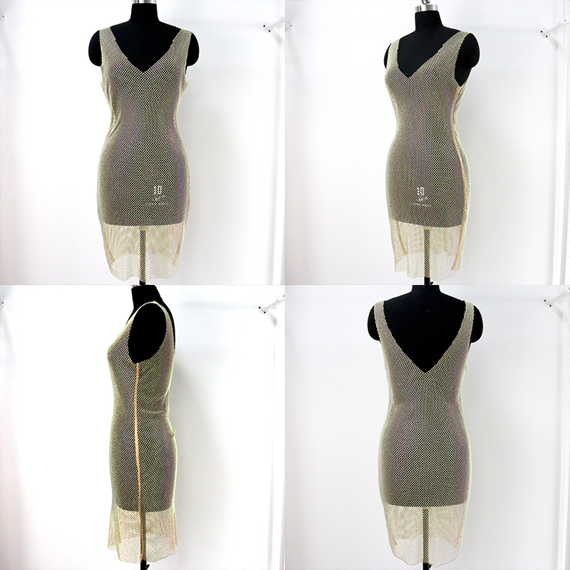 Beauty Back White Rhinestone Mesh Short Tank Dress Wholesale