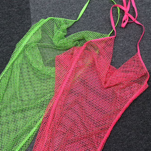 Fluorescent Color Backless Diamond Mesh Long Dress Exporter