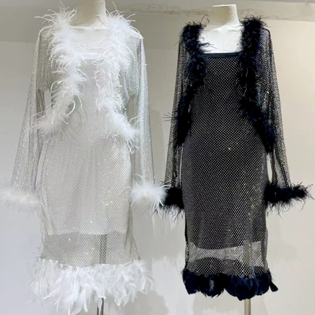 Fluffy Fringe Diamond Net Cover Up Top Custom