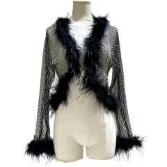 Fluffy Fringe Diamond Net Cover Up Top Custom