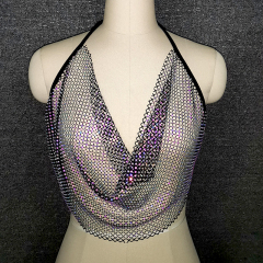 Black See Through Diamante Net Halter Crop Top Factory