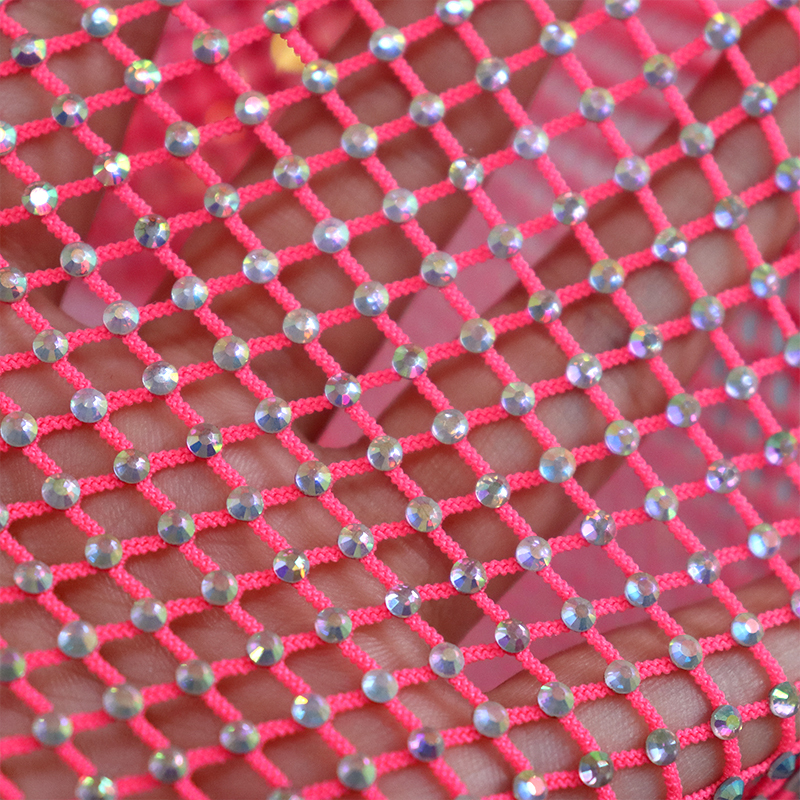 Fluorescent Color Backless Diamond Mesh Long Dress Exporter