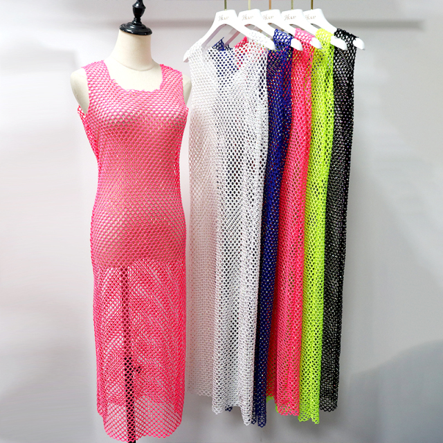 Fluorescent Color Crystal Net Long Tank Dress Factory